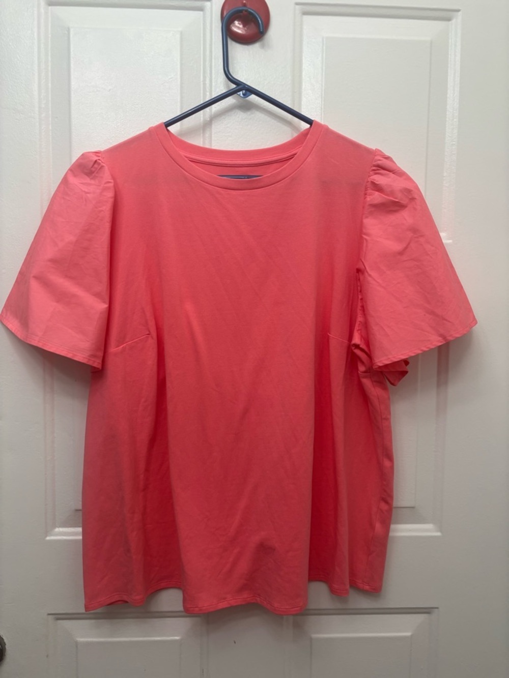 a new day Coral-Pink Puff Sleeve Crewneck Top